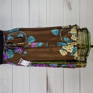 Darn Good Yarn Sari Silk Wrap Skirt Tea XL/Plus